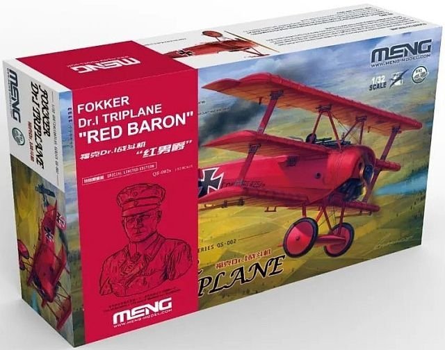 Meng 1/32 Fokker Dr.I Triplane with Red Baron Resin Bust model kit QS-002S, box art