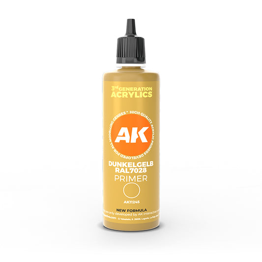 AK Interactive - 3rd Generation Acrylic Surface Primer 100ml - Dunkelgelb RAL7028