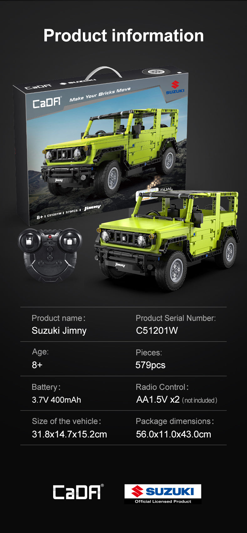 CaDA Big Chassis Cars - 1:12 Suzuki Jimny - 579 pcs - C51201W