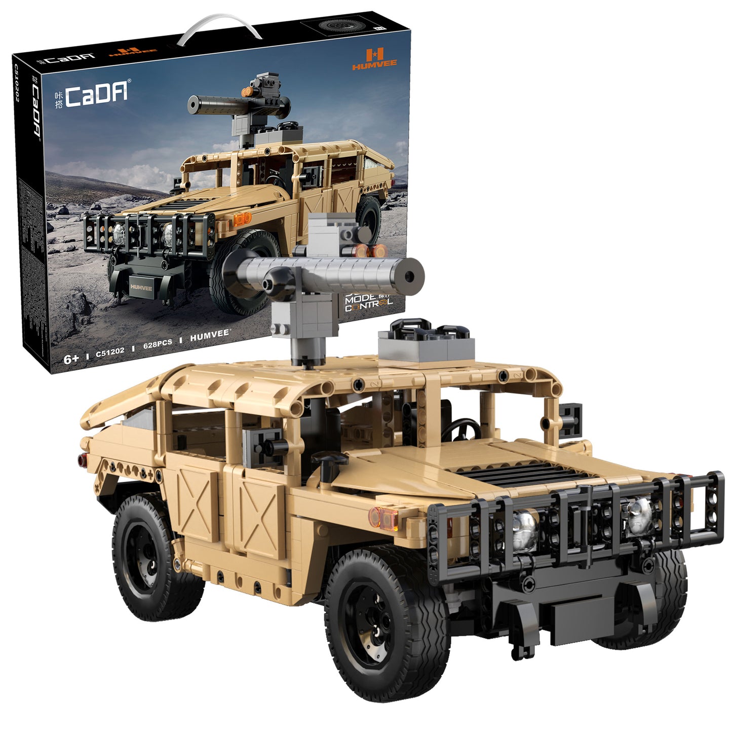 CaDA Big Chassis Cars - 1:14 Military Desert Humvee - 628 pcs - C51202W