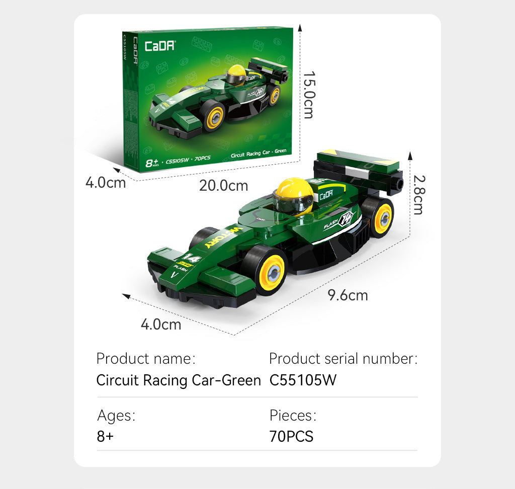 CaDA 1:48 Mini Cars - Mini Green Circuit Racing Cars - 70 pcs - C55105W