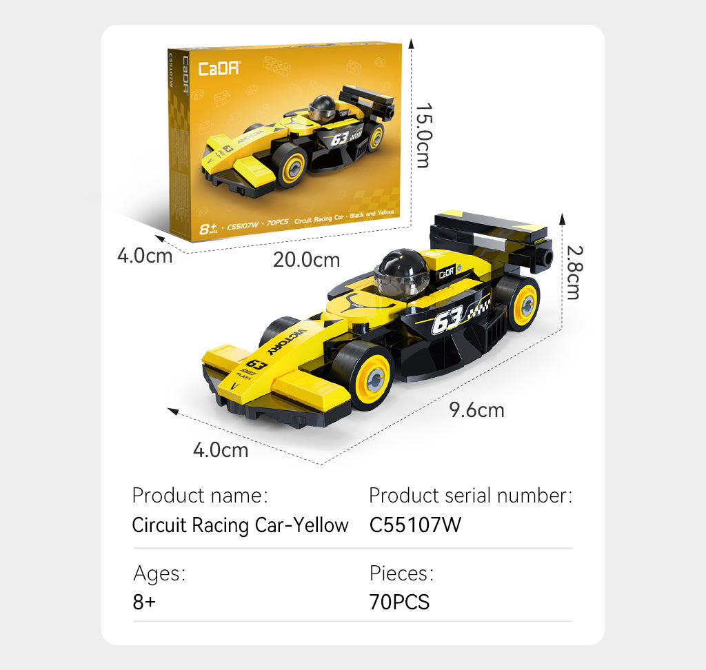 CaDA 1:48 Mini Cars - Mini Yellow Circuit Racing Cars - 70 pcs - C55107W