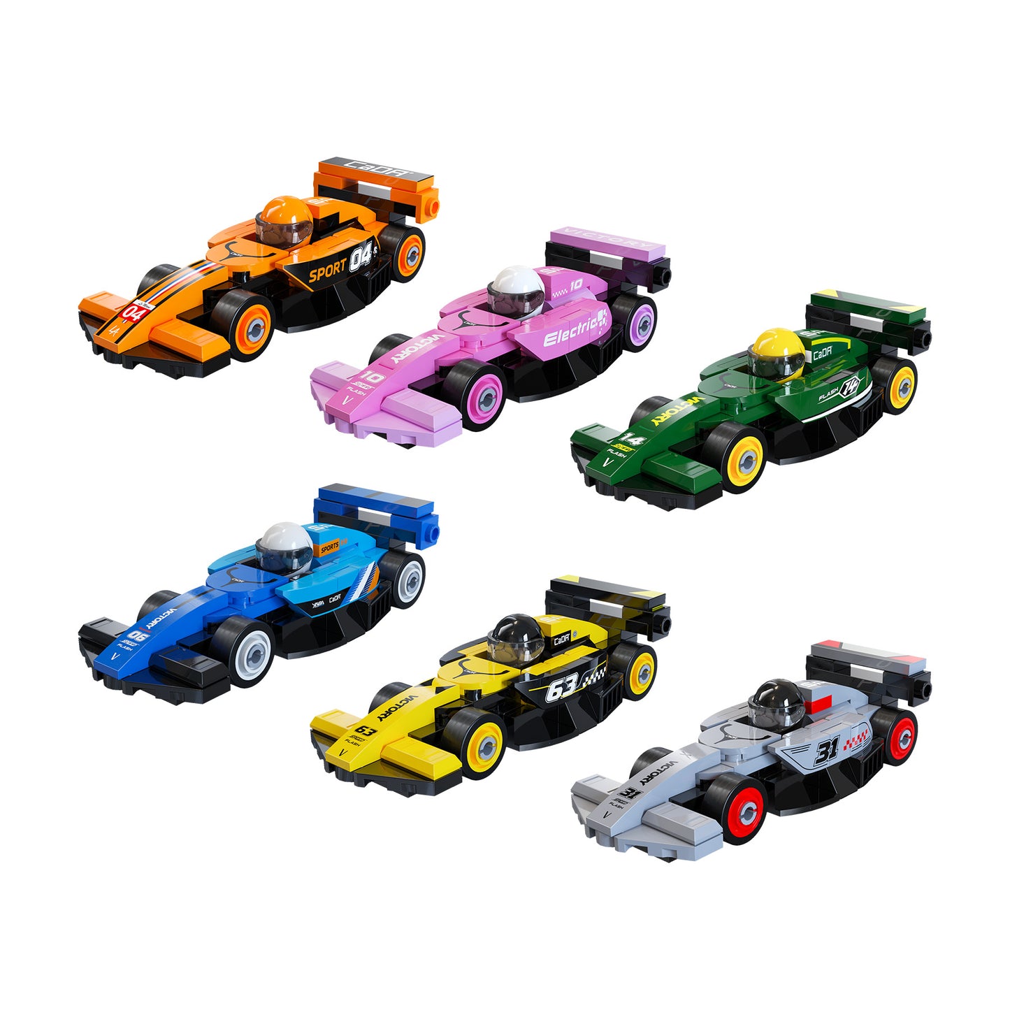 CaDA 1:48 Mini Cars - Mini Yellow Circuit Racing Cars - 70 pcs - C55107W