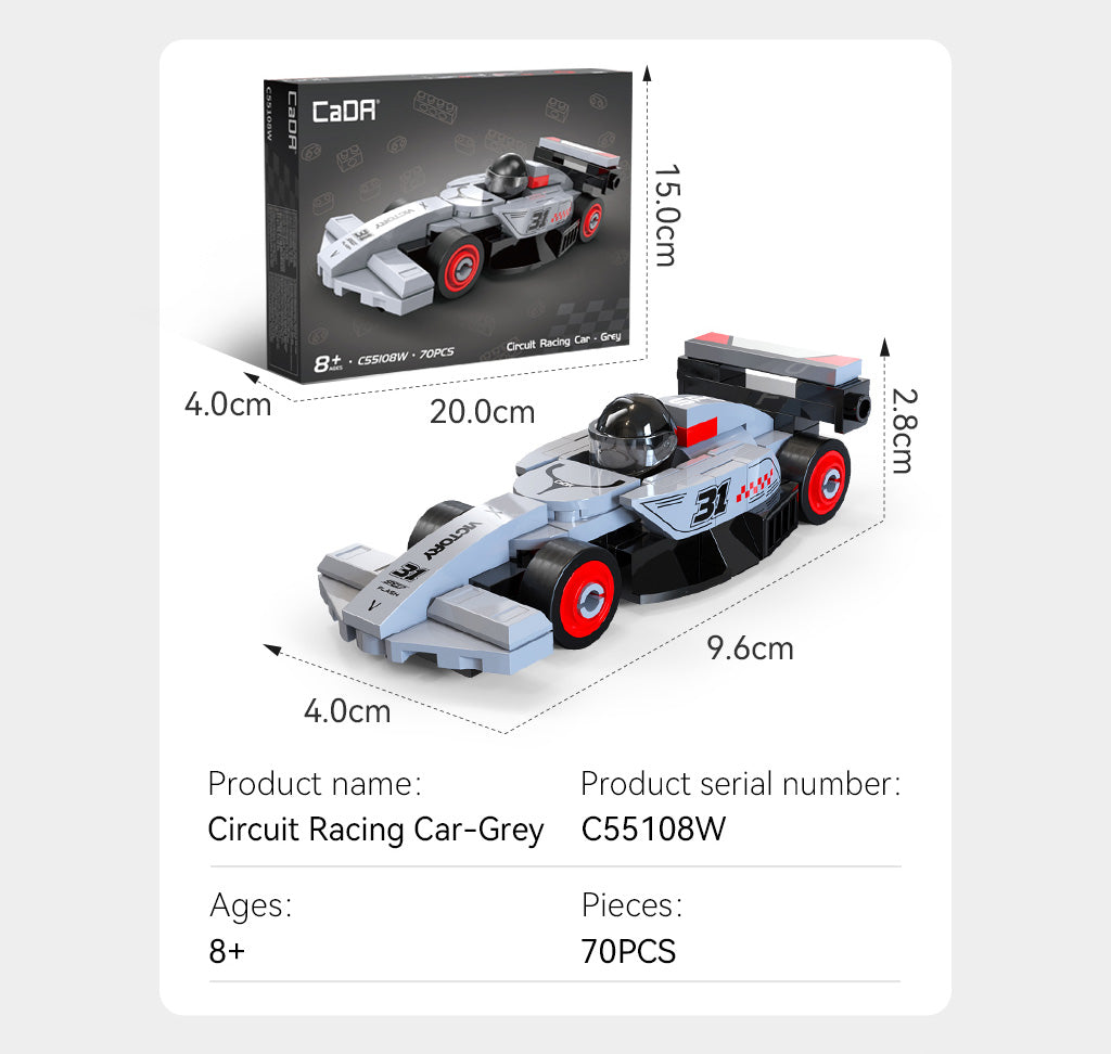 CaDA 1:48 Mini Cars - Mini Grey Circuit Racing Cars - 70 pcs - C55108W