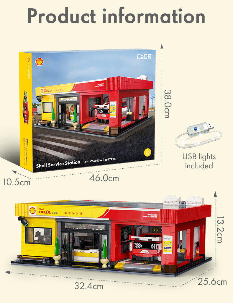 CaDA Brick Models - Shell Service Station with Car - C66025W
