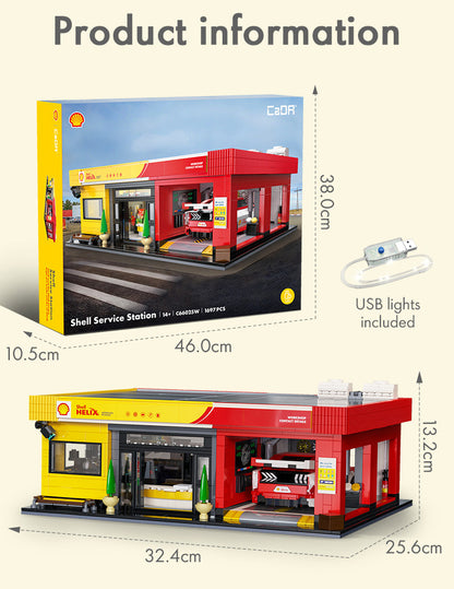 CaDA Brick Models - Shell Service Station with Car - C66025W