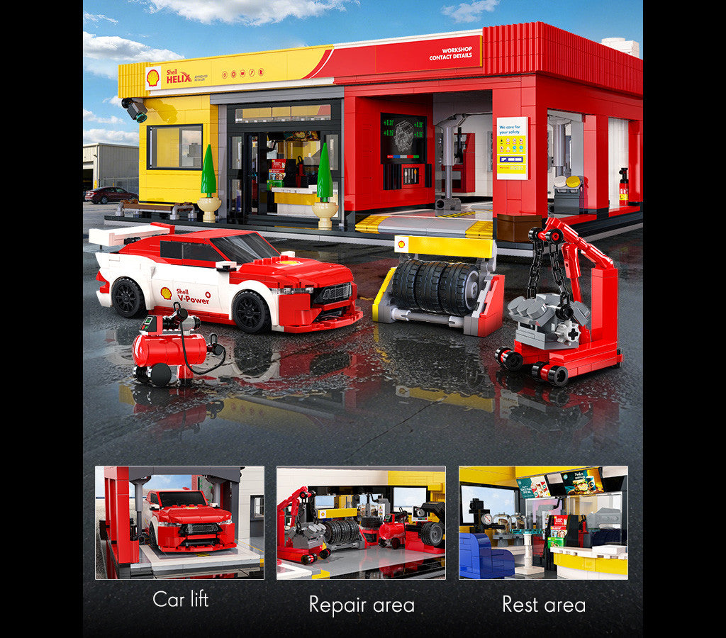 CaDA Brick Models - Shell Service Station with Car - C66025W