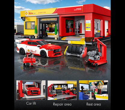 CaDA Brick Models - Shell Service Station with Car - C66025W
