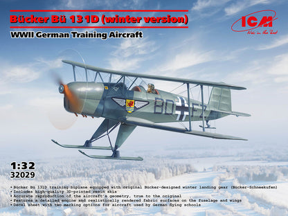 ICM Aircraft 1:32 - Bücker Bü 131D (Winter Version), WWII German Training Aircraft - ICM32029