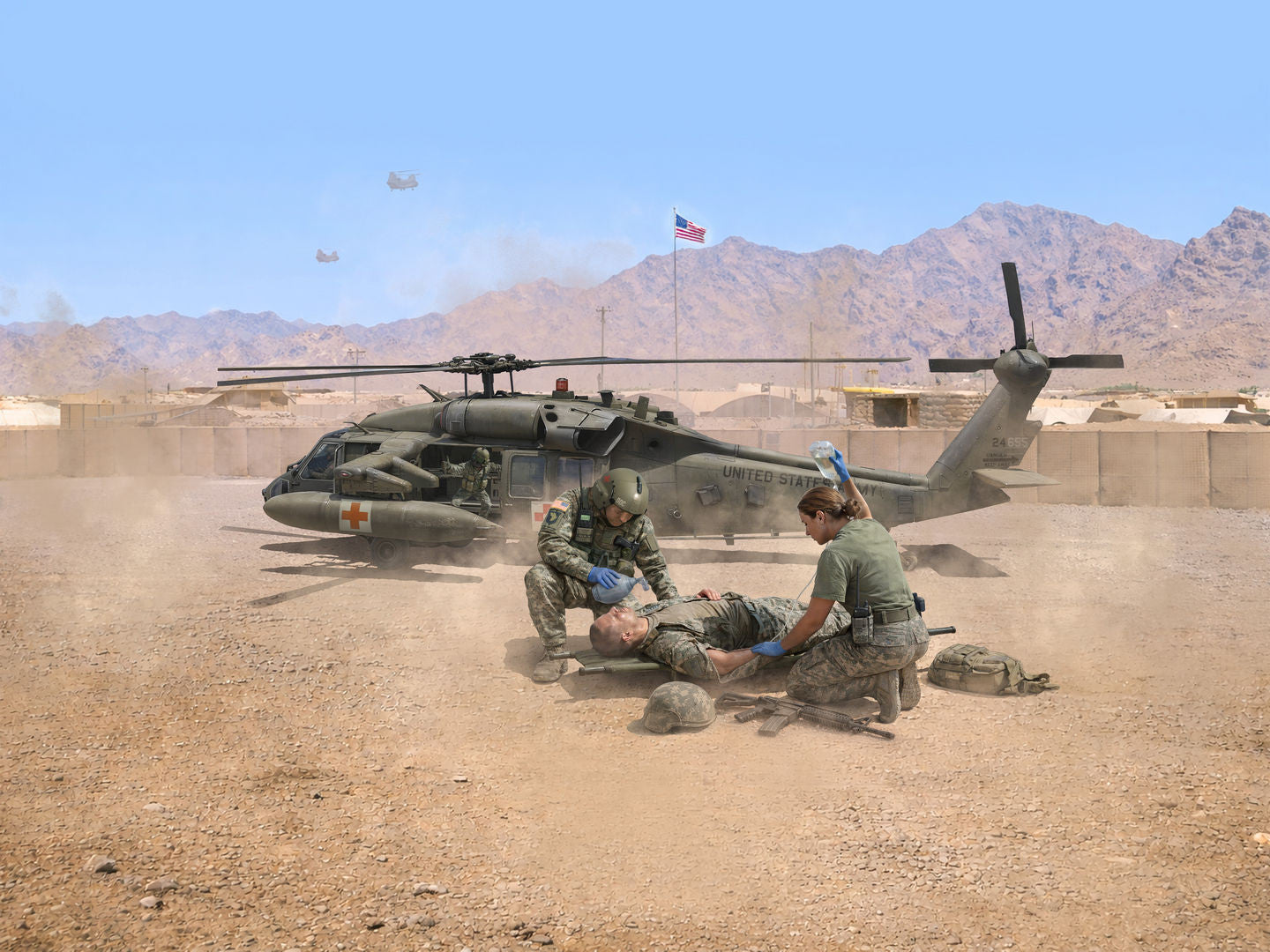 ICM Aircraft 1/48 - UH-60A Black Hawk 'Medevac' with Flight Medics - ICM48365