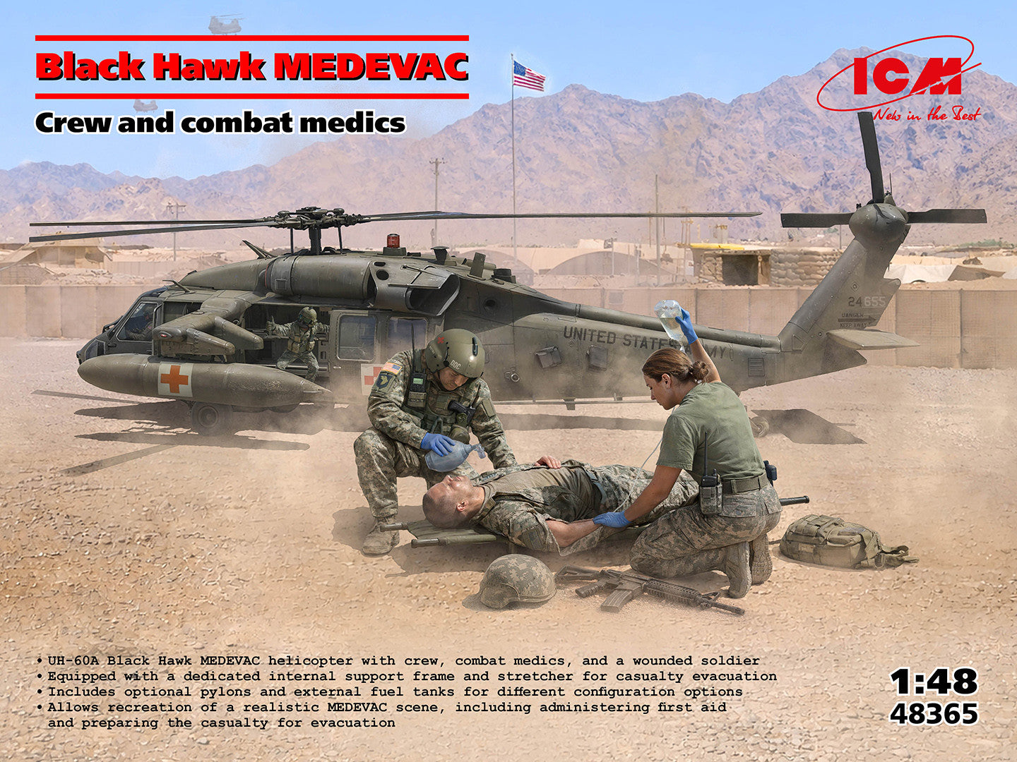 ICM Aircraft 1:48 - UH-60A Black Hawk 'Medevac' with Flight Medics - ICM48365