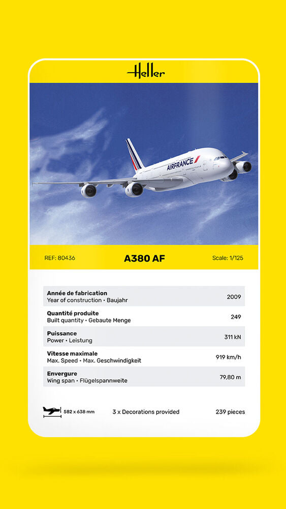 Heller 1/125 Scale Airbus A380 Air France Model Kit 80436