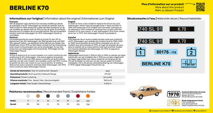Heller 1/43 Volkswagen K70 Plastic Model Kit 80176