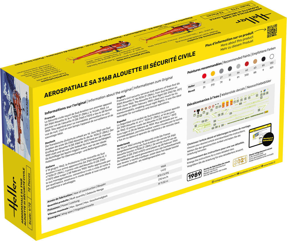 Heller STARTER KIT Alouette III Securite Civile 1:72