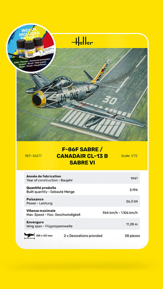 Heller STARTER KIT F-86F Sabre / Canadair CL-13 B Sabre VI 1:72