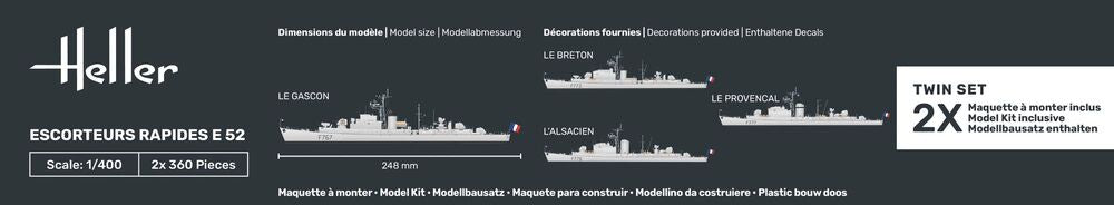 Heller 1/400 Escorteurs Rapides E52 French Frigate Model Kit 81094