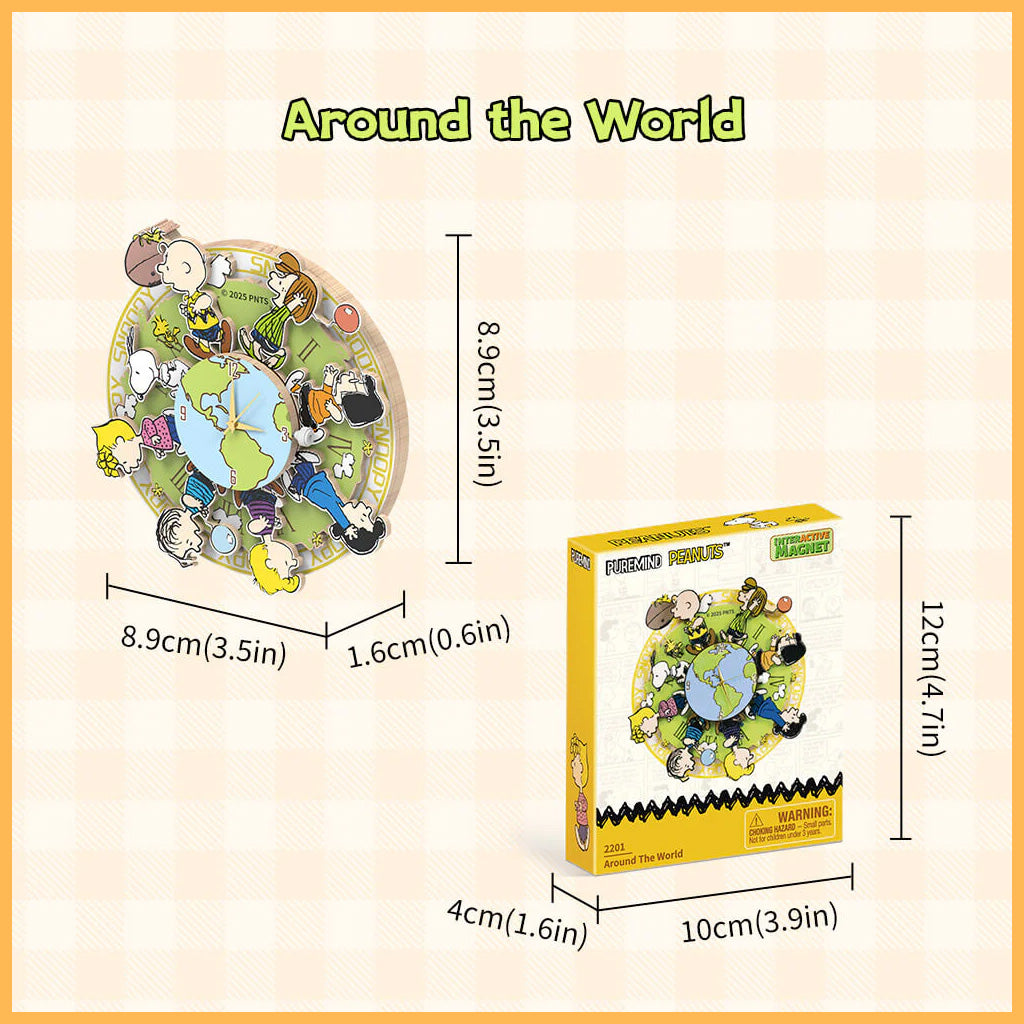 Puremind - Peanuts™ Magnetic Around The World Wooden Clock - Pm2201