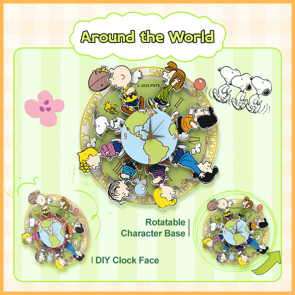 Puremind - Peanuts™ Magnetic Around The World Wooden Clock - Pm2201