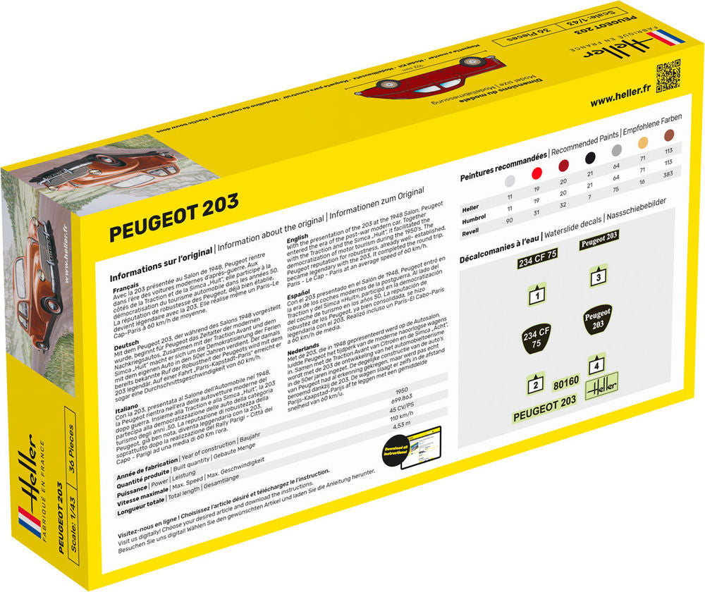 Heller 1/43 Peugeot 203 Classic Car Gift Set Model Kit 56160