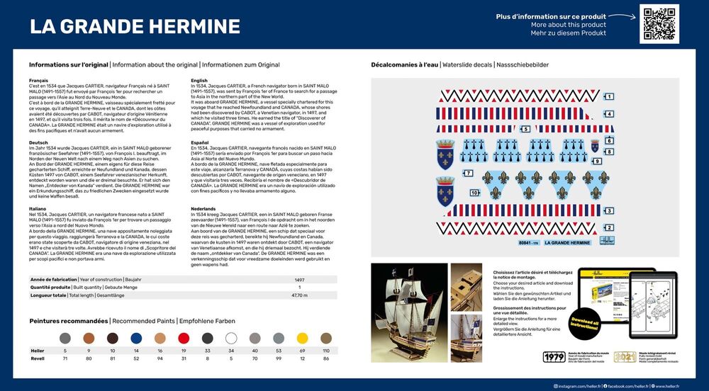Heller 1/150 La Grande Hermine Sailing Ship Model Kit 80841