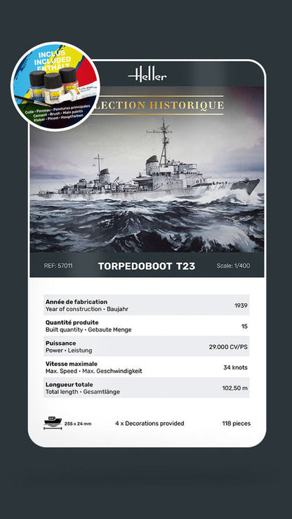 Heller STARTER KIT Torpedoboot T23 1:400