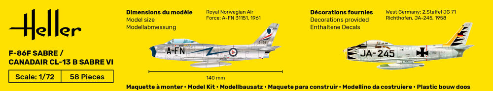 Heller STARTER KIT F-86F Sabre / Canadair CL-13 B Sabre VI 1:72
