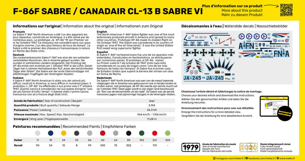 Heller STARTER KIT F-86F Sabre / Canadair CL-13 B Sabre VI 1:72