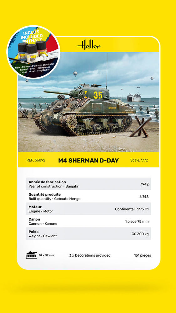 Heller STARTER KIT M4 Sherman D-Day 1:72