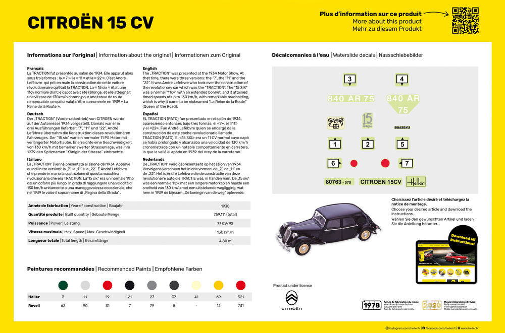 Heller 1/24 Citroen 15 CV Starter Kit Model Kit 56763