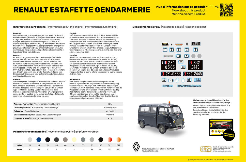 Heller 1/24 Renault Estafette Gendarmerie Gift Set Model Kit 56742