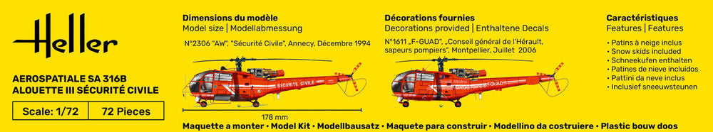 Heller STARTER KIT Alouette III Securite Civile 1:72