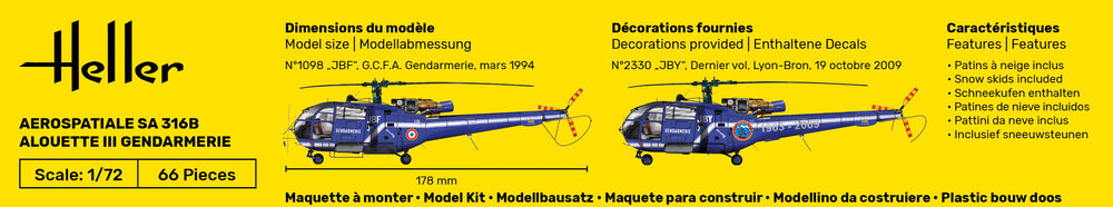 Heller 1/72 SA 316 Alouette III Gendarmerie Model Kit 80286