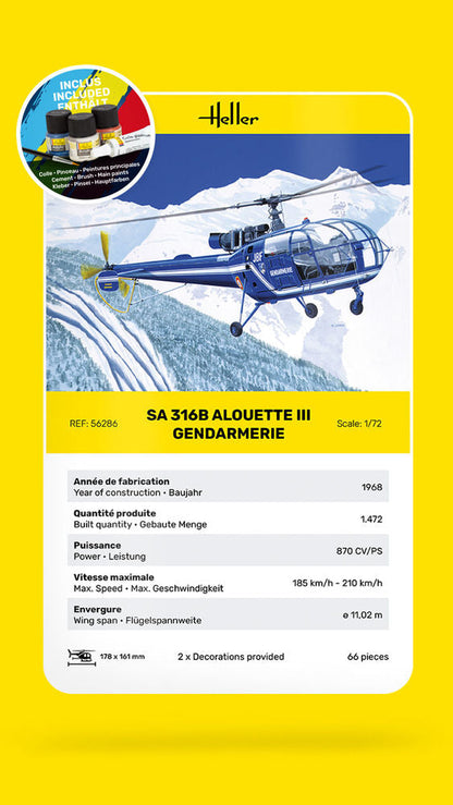 Heller STARTER KIT SA 316 Alouette III Gendarmerie 1:72