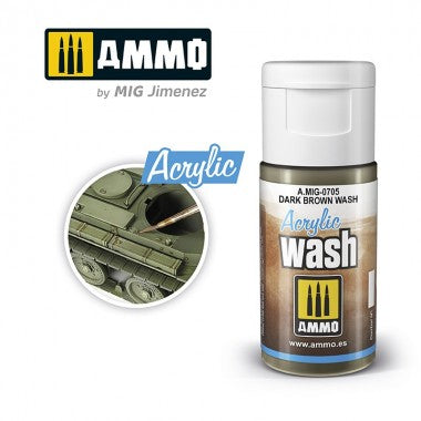 Ammo by MIG Acrylic Wash - A.MIG-0705 Dark Brown Wash