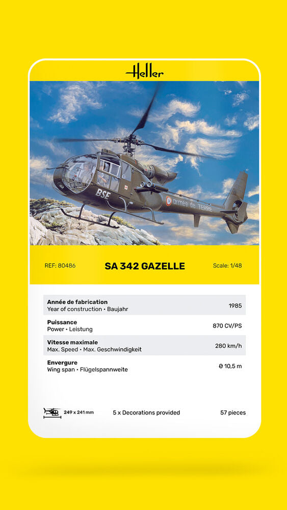 Heller 1/50 SA 342 L Gazelle Military Helicopter Model Kit 80486