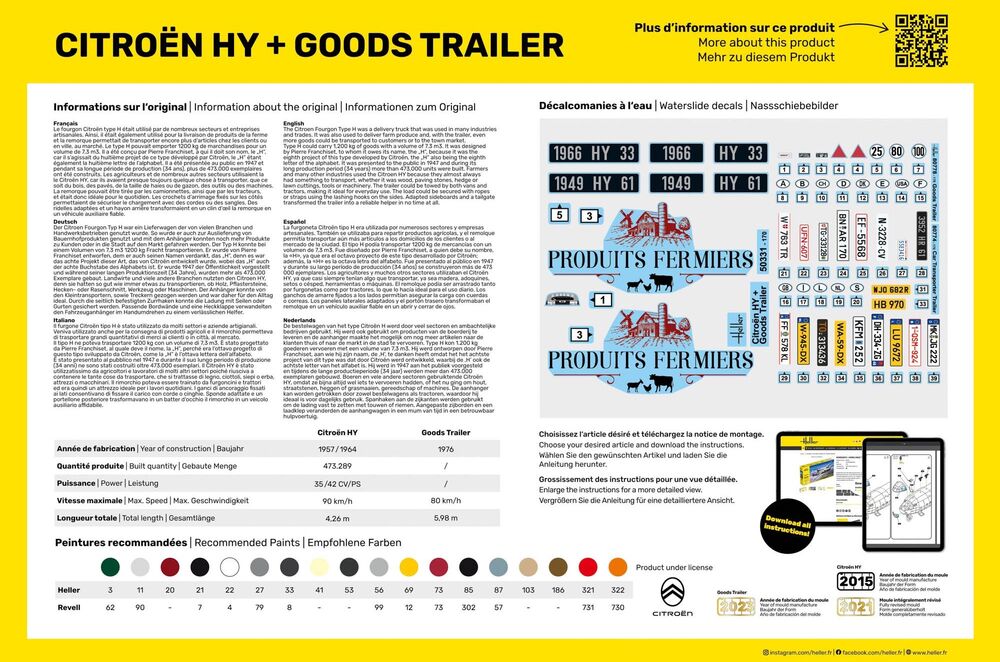 Heller 1/24 Citroen HY & Goods Trailer Model Kit 50331