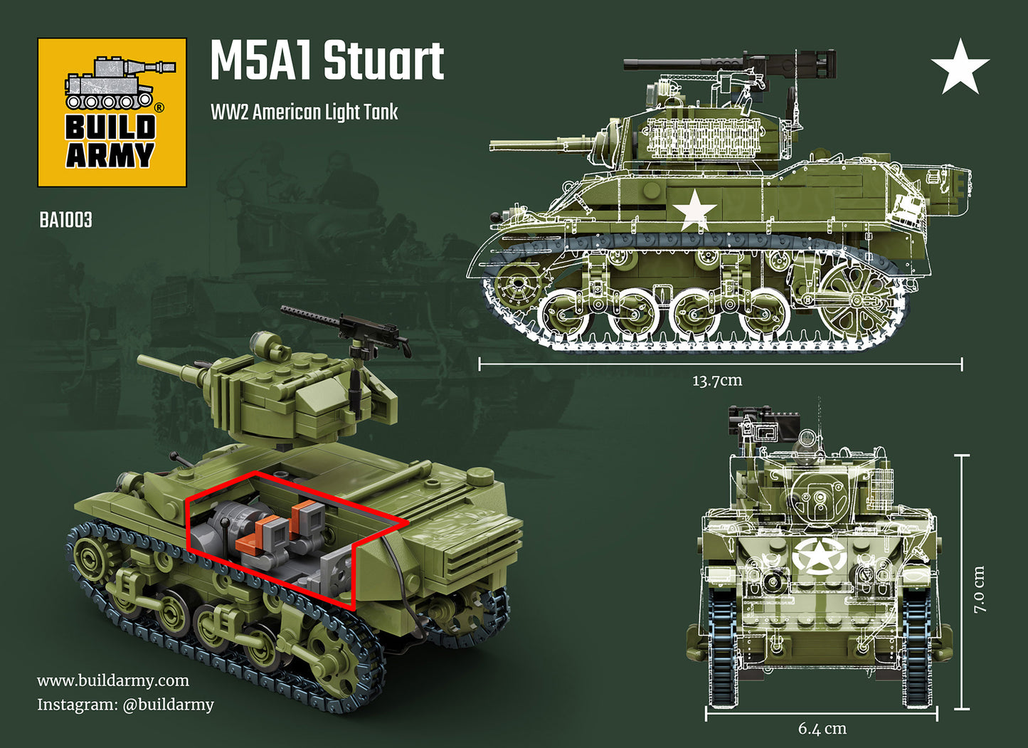 Build Army - M5A1 Stuart Light Tank - B1003