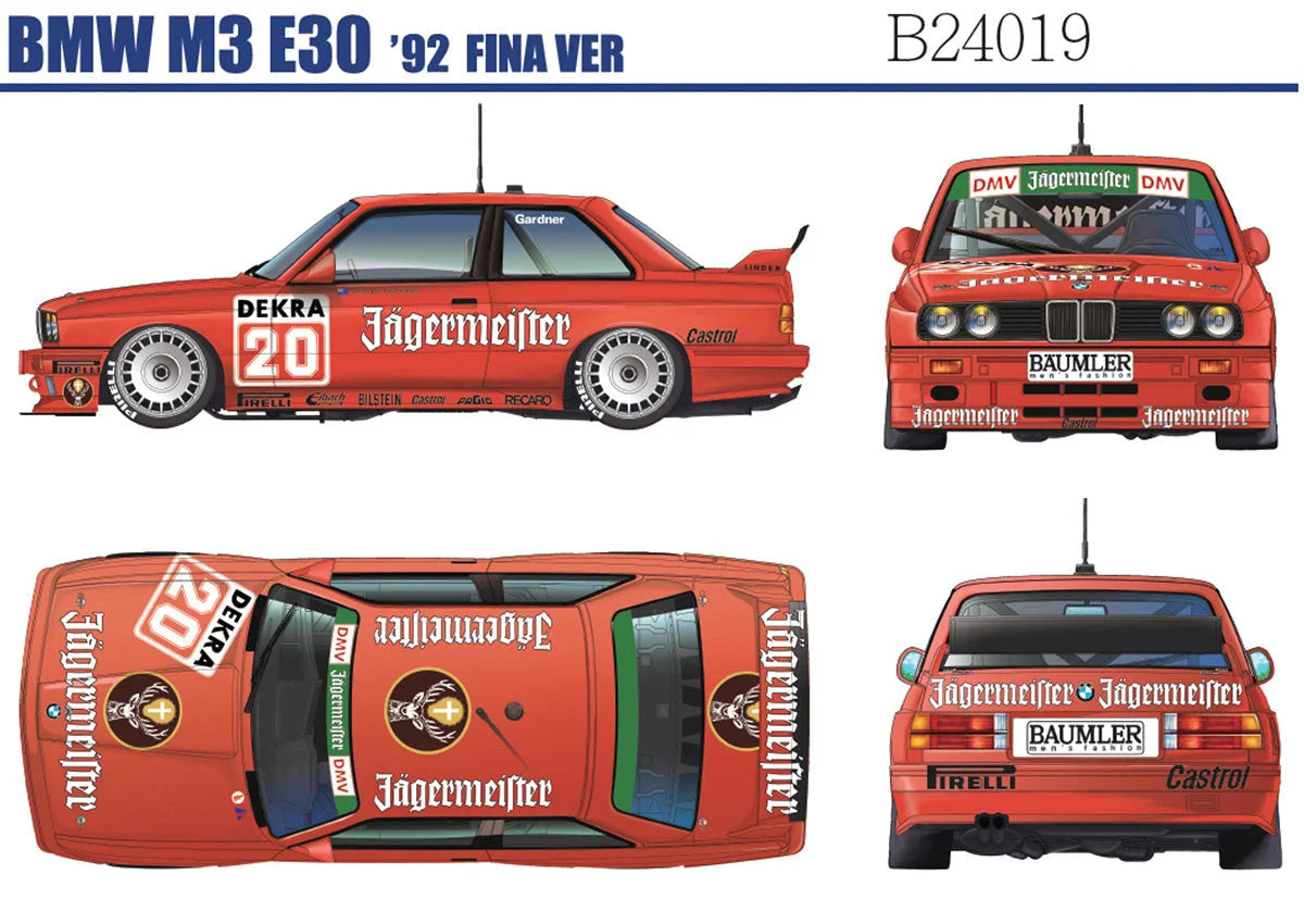 Beemax 1/24 Cars - BMW M3 fina & Jagermeister (2in1) : 1992 DTM 24H Nurburgring - BX24019 - Product Image