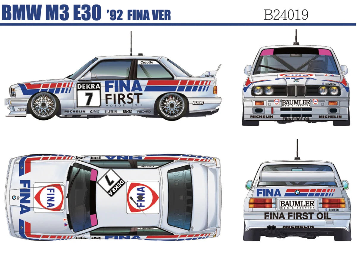 Beemax 1/24 Cars - BMW M3 fina & Jagermeister (2in1) : 1992 DTM 24H Nurburgring - BX24019 - Product Image