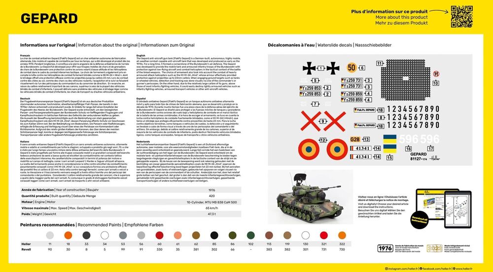 Heller 1/35 scale Gepard German Anti-Aircraft Tank Model Kit 81127