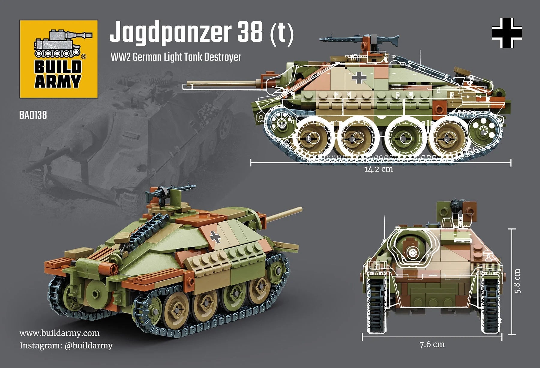 Build Army - Jagdpanzer 38t Hetzer Light Tank Destroyer - B0138 - Product Image