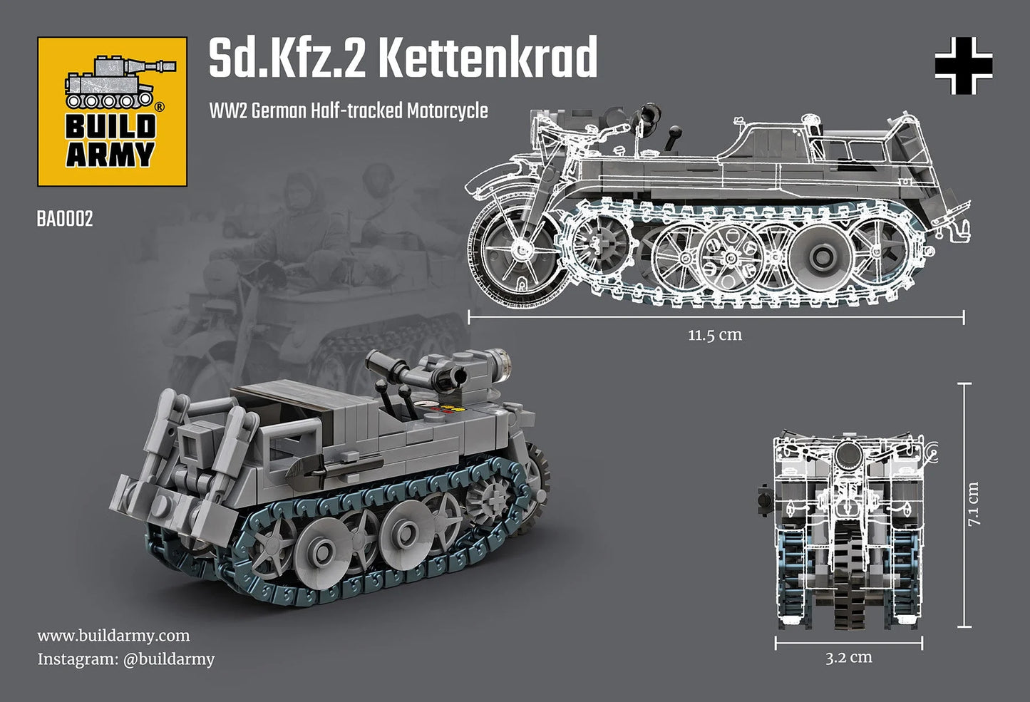 Build Army - Kettenkrad Tracked Motorcycle - B0002 - Product Image