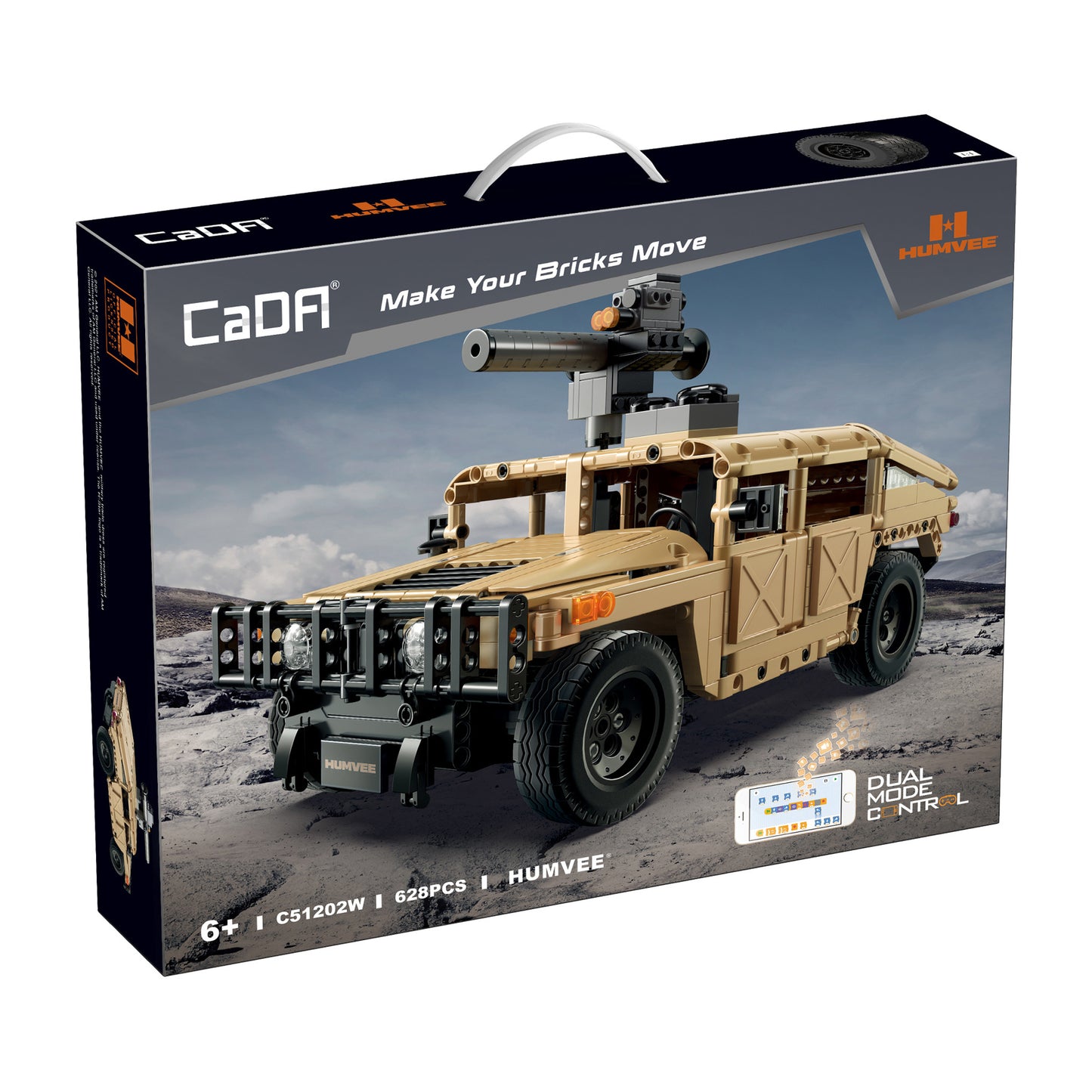 CaDA Big Chassis Cars - 1:14 Military Desert Humvee - 628 pcs - C51202W