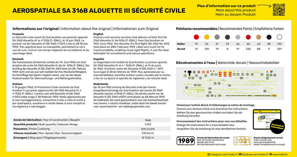 Heller STARTER KIT Alouette III Securite Civile 1:72
