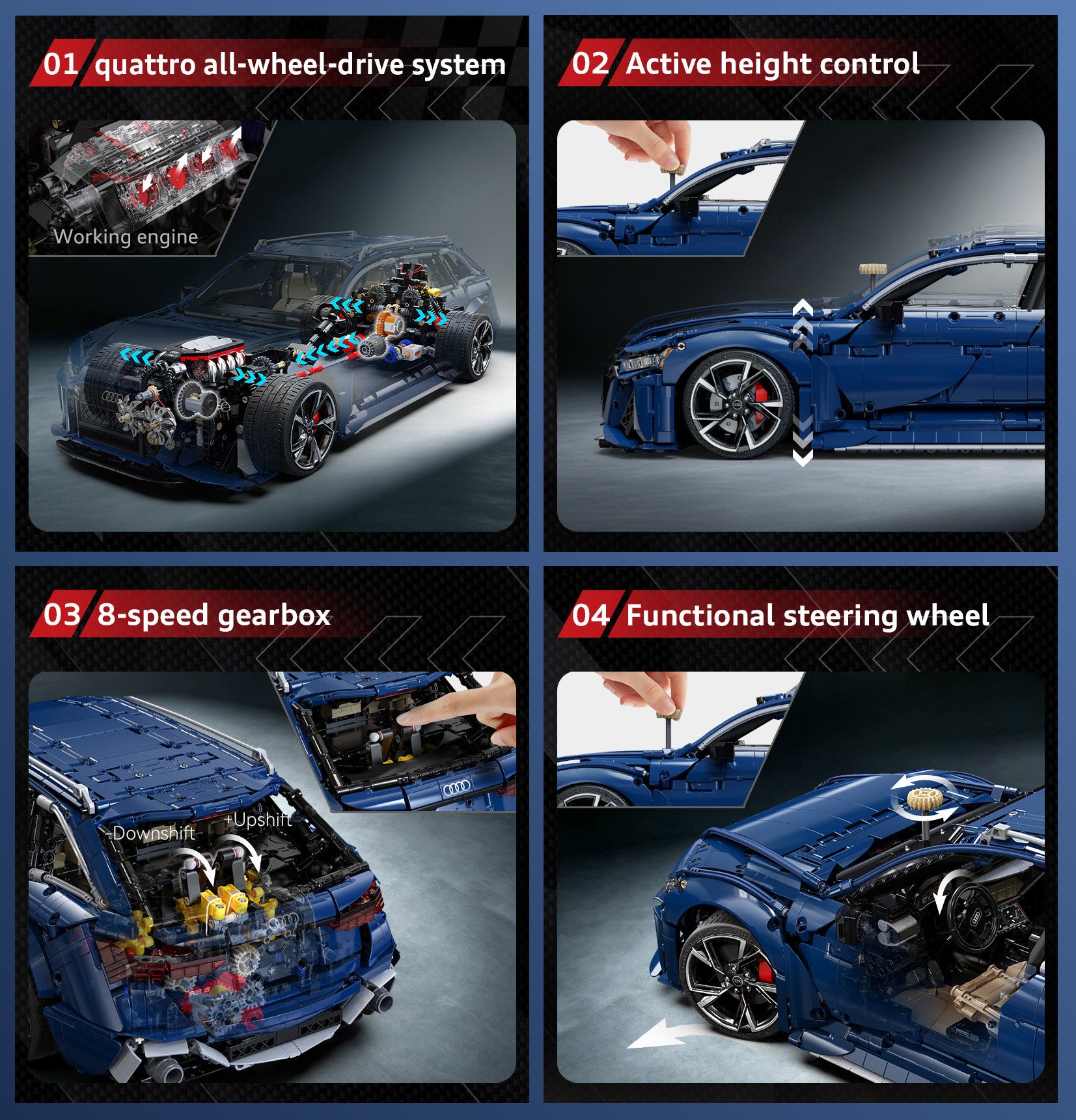 CaDA Audi RS6 Avant C61515W key features: quattro all wheel drive system, active height control, eight speed gearbox and functional steering wheel
