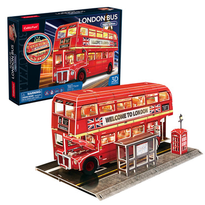 CubicFun London Bus Night Edition with LED Lighting 3D Puzzle CFL538 – box and built model