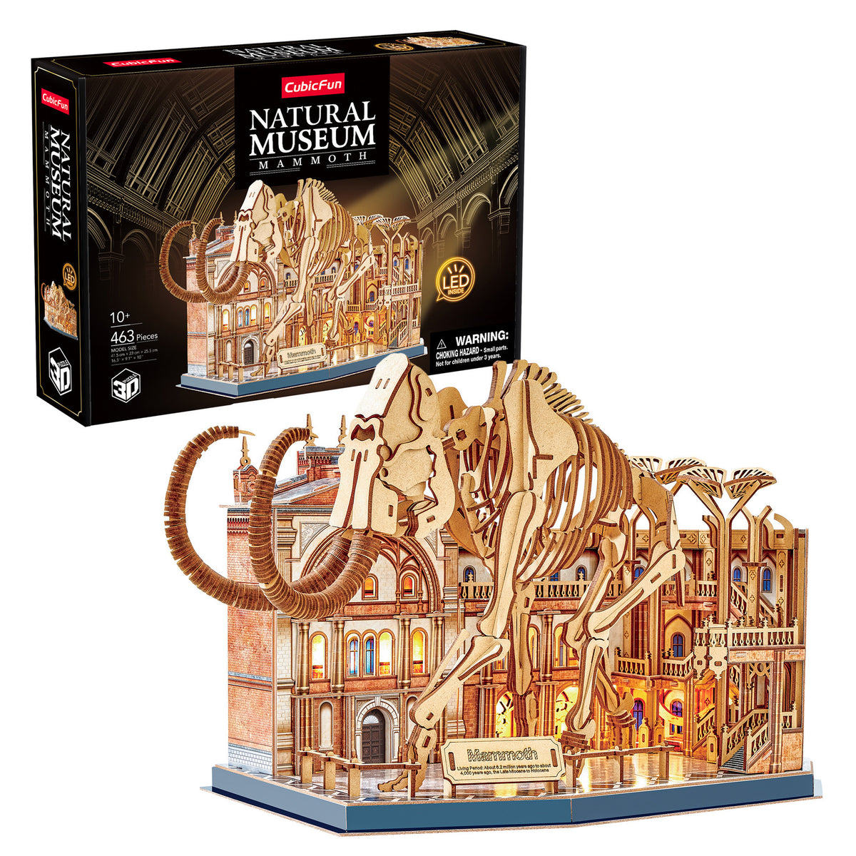 CubicFun Museum Mammoth with LED Lighting 3D Puzzle CFL547 – box and built model