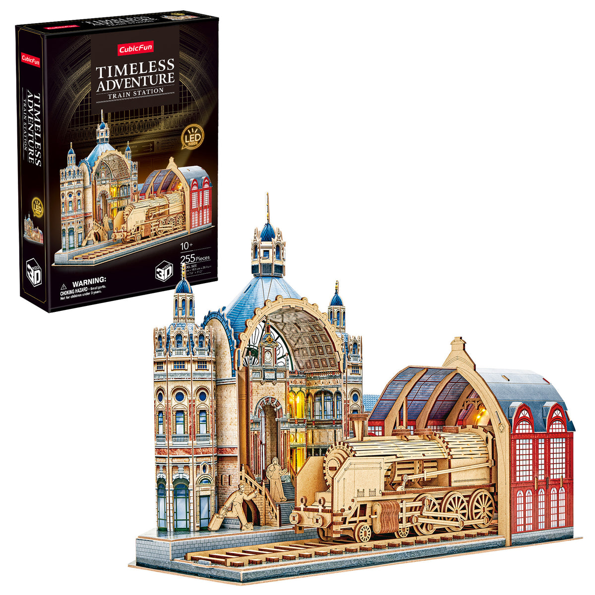 CubicFun Museum Time Express Train with LED Lighting 3D Puzzle CFL548 – box and built model