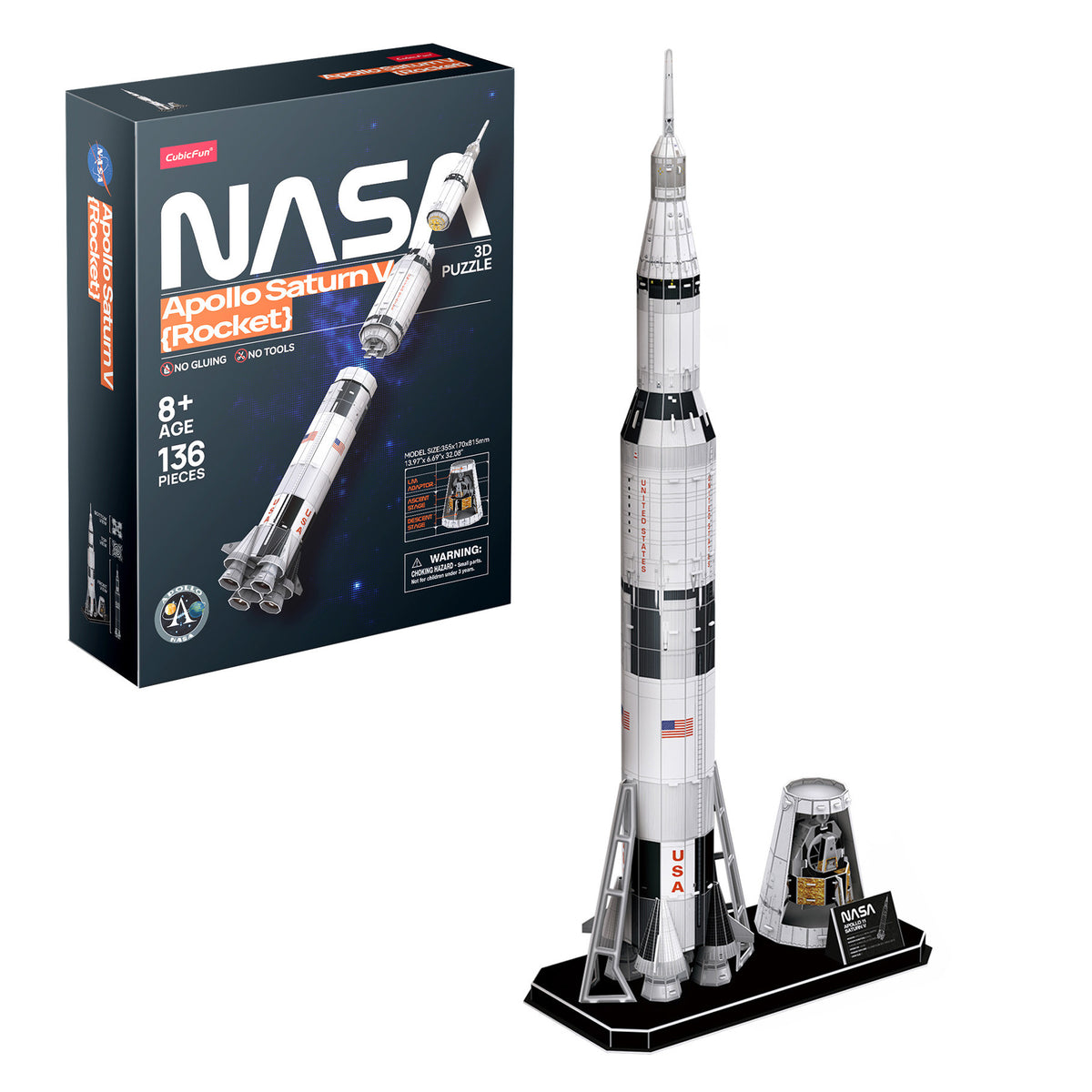 CubicFun NASA Apollo Saturn V Rocket 3D Puzzle CFDS1059 – box and built model