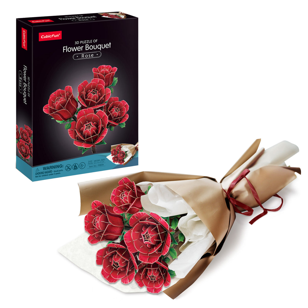 CubicFun Rose Flower Bouquet 3D Puzzle CFP865 – box and built model